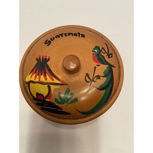 Guatemalan trinket‎ dish real wood hand painted folk art Vintage